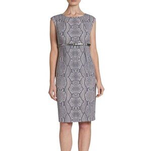 Calvin Klein Gray Snake Print Sleeveless Sheath Dress 6